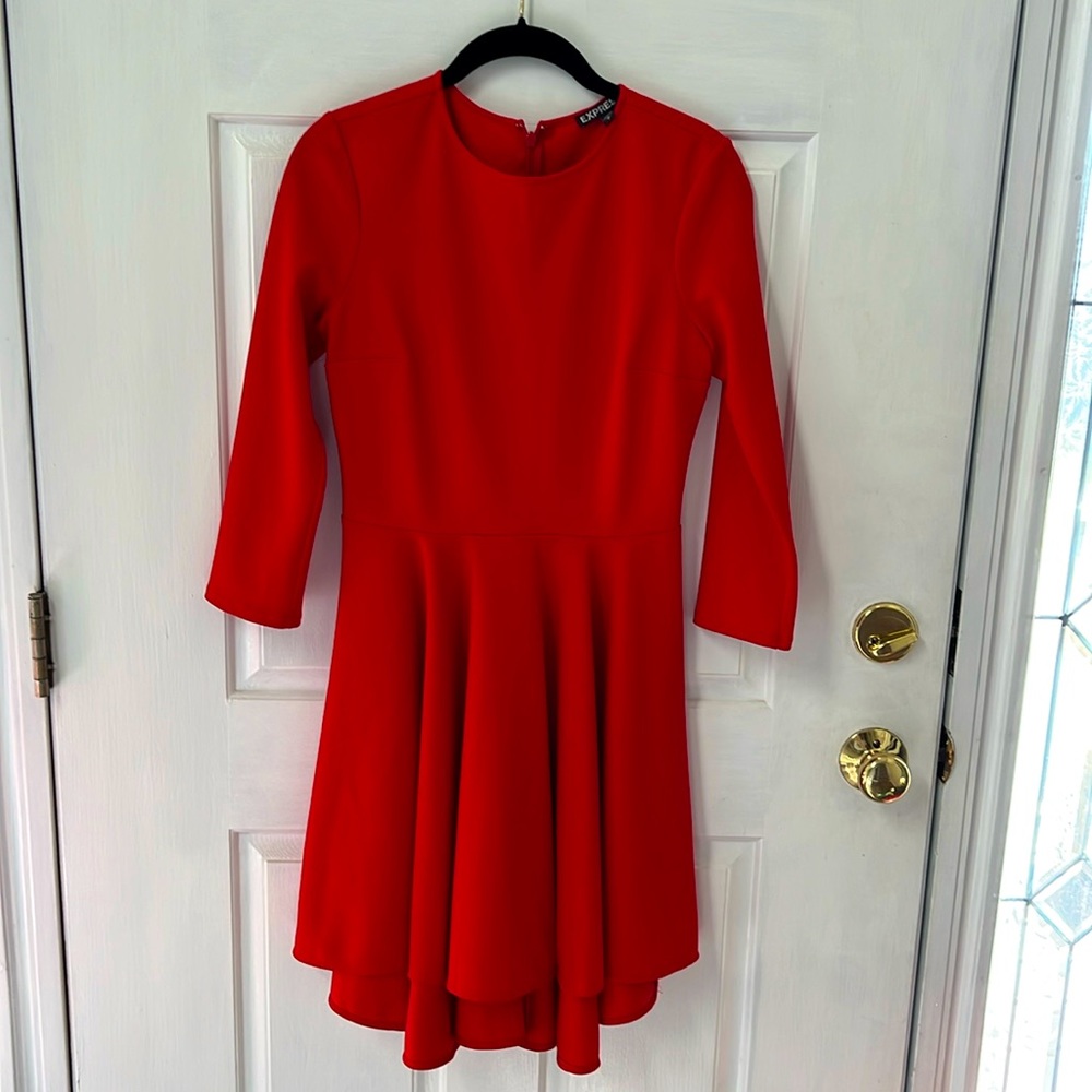 Express red fit n flare high low dress